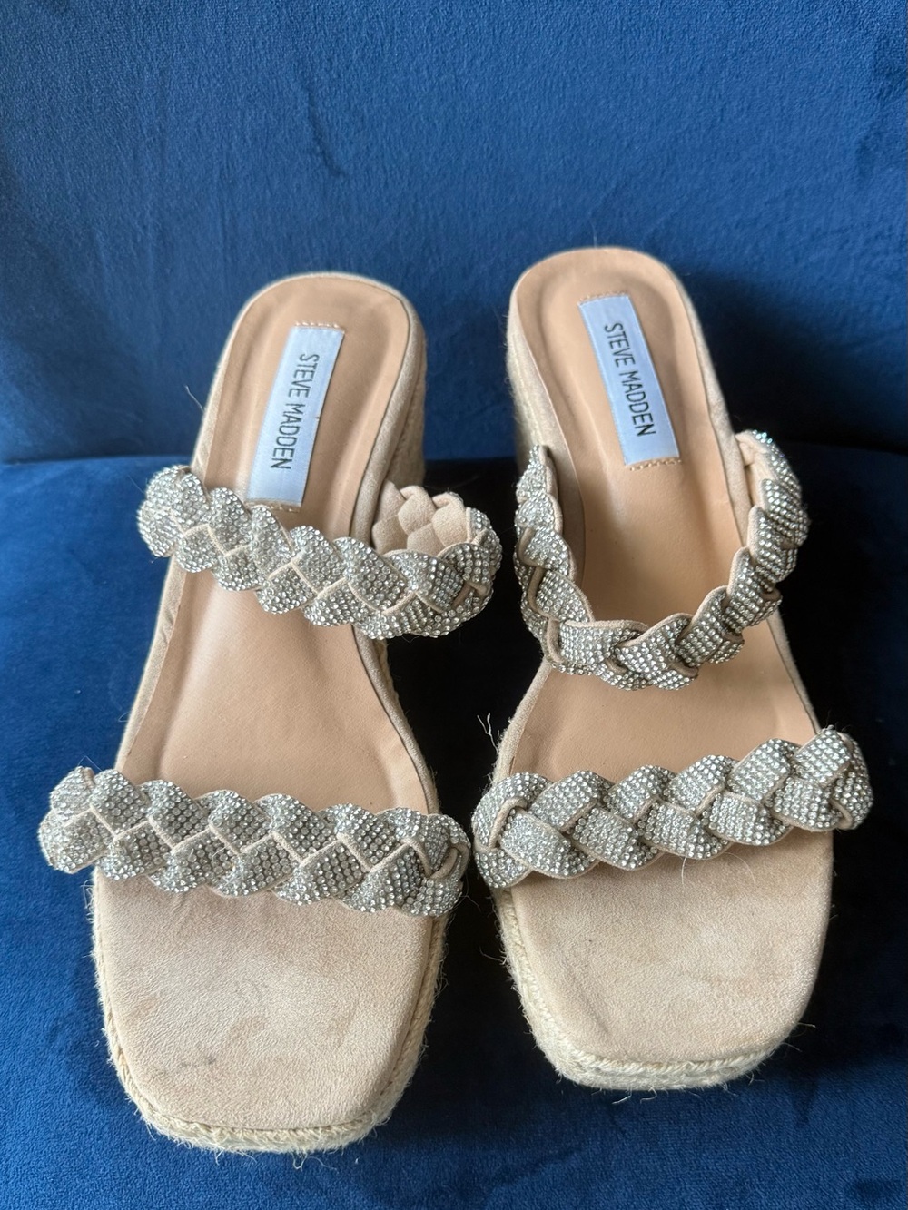 Steve Madden Beige Braided Beaded Slip-On Mules